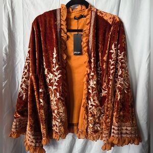 NWT Nasty Gal Velvet Embroidered Kimono Coat